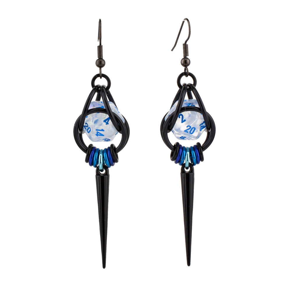 D20 Black Spike Dice Earrings - UV Reactive Jewelry: Stainless steel