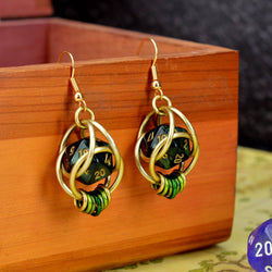 D20 Forest Green Earrings - Mini Dice Chainmaille Jewelry: Gold-plate