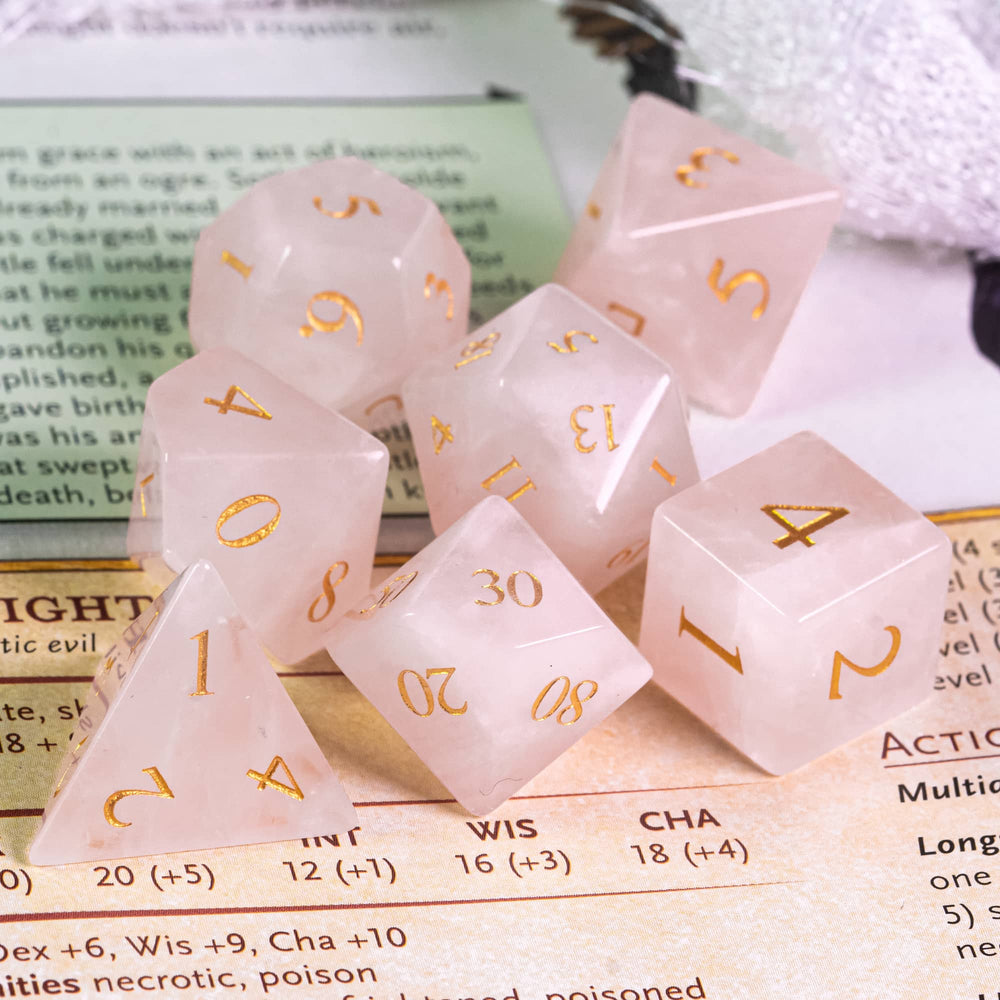 Rose Amethyst Gemstone Dice Set